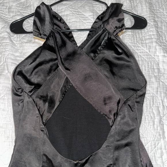 Unstoppable | BLACK SATIN CROSS OVER HALTERNECK MAXI DRESS - Picture 3 of 6